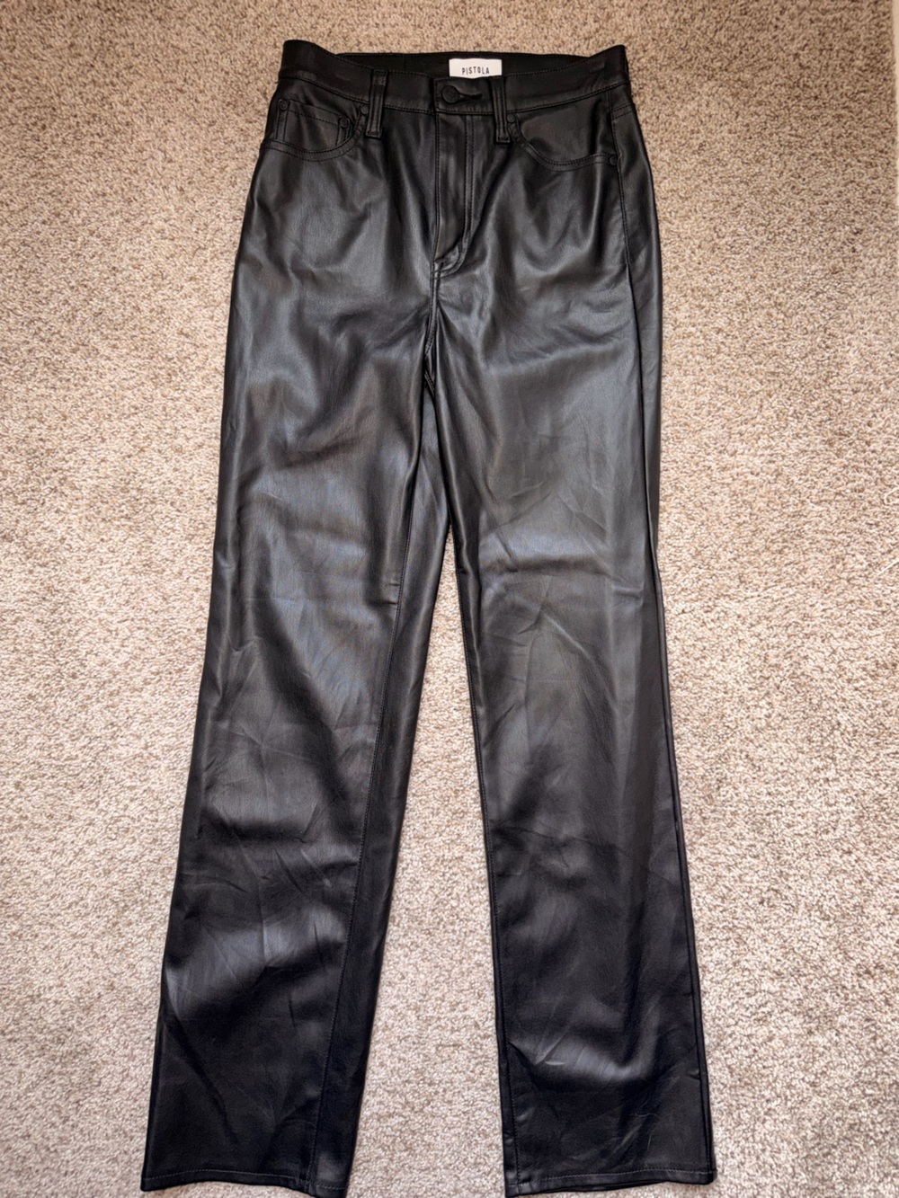 pistola Black Faux Leather Straight-Leg Pants